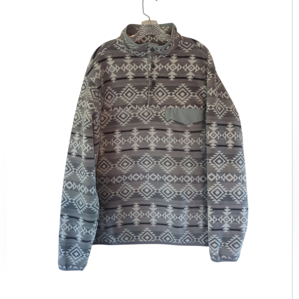 Southern Grit Authentic Outfitters Fleece Snap Pullover Sweatshirt XL Gray White